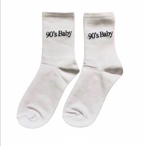 White “90s baby” socks